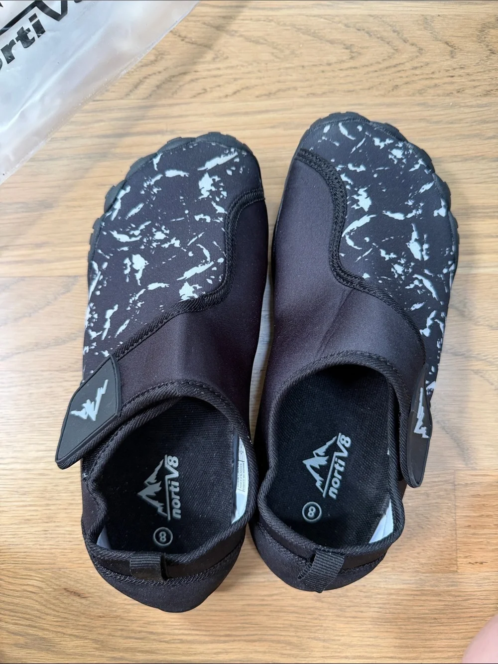 nortiv8 Kids Black Marble Water Shoes with Secure Hook-and-Loop Strap